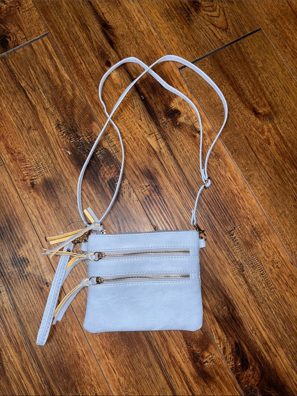 Light Blue Crossbody Bag with Front Zippers 9x10 inches